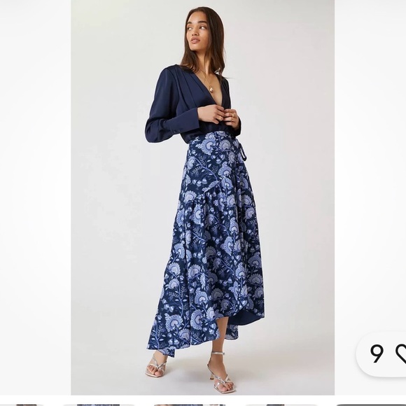 Elegant Asymmetrical Blue Floral Skirt - Picture 2 of 8